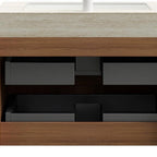 30" Brown Wood Floating Bathroom Vanity With White Sink And Two Drawers