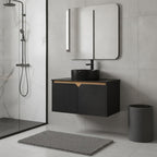 30" Black Wood Floating Double Door Bathroom Vanity With Sink