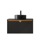 30" Black Wood Floating Double Door Bathroom Vanity With Sink