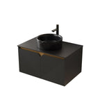 30" Black Wood Floating Double Door Bathroom Vanity With Sink