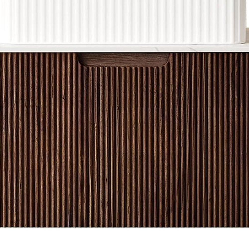30" Brown Wood Floating Bathroom Vanity With White Sink