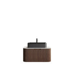 30" Brown Wood Floating Bathroom Vanity With Black Sink