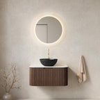 30" Brown Wood Floating Bathroom Vanity With Black Sink
