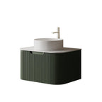 30" Green Wood Floating Bathroom Vanity With White Sink