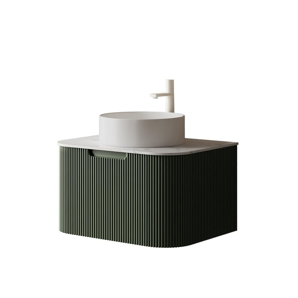 30" Green Wood Floating Bathroom Vanity With White Sink