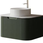 30" Green Wood Floating Bathroom Vanity With White Sink
