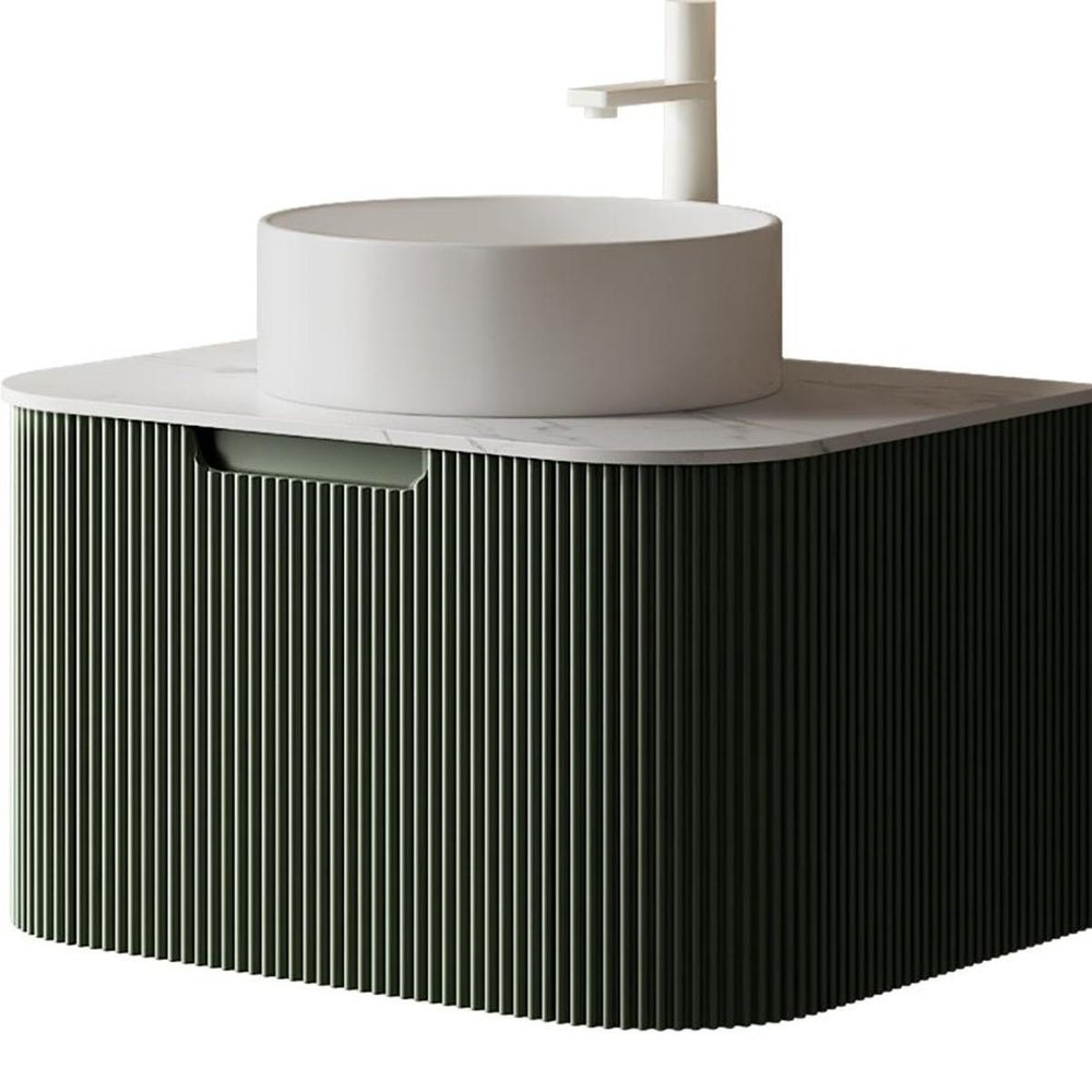 30" Green Wood Floating Bathroom Vanity With White Sink