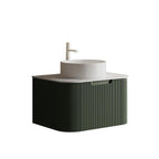 30" Green Wood Floating Bathroom Vanity With White Sink