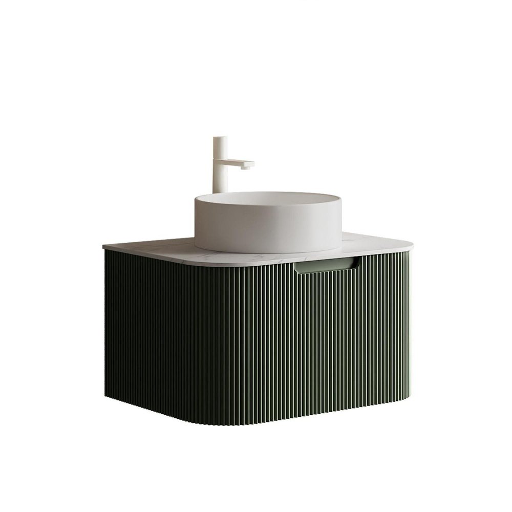 30" Green Wood Floating Bathroom Vanity With White Sink