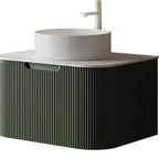 30" Green Wood Floating Bathroom Vanity With White Sink