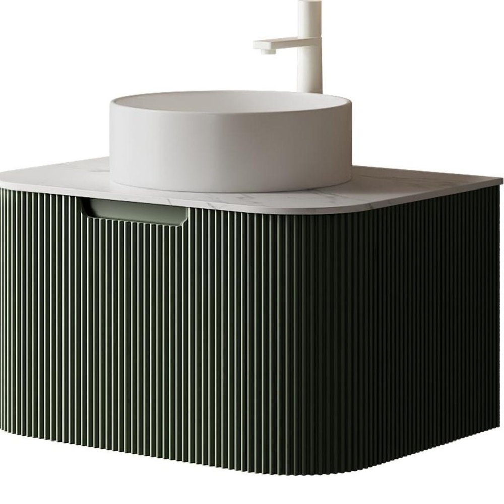 30" Green Wood Floating Bathroom Vanity With White Sink