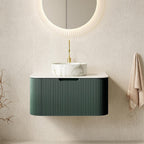 30" Green Wood Floating Bathroom Vanity With White Sink