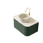 30" Green Wood Floating Bathroom Vanity With White Sink