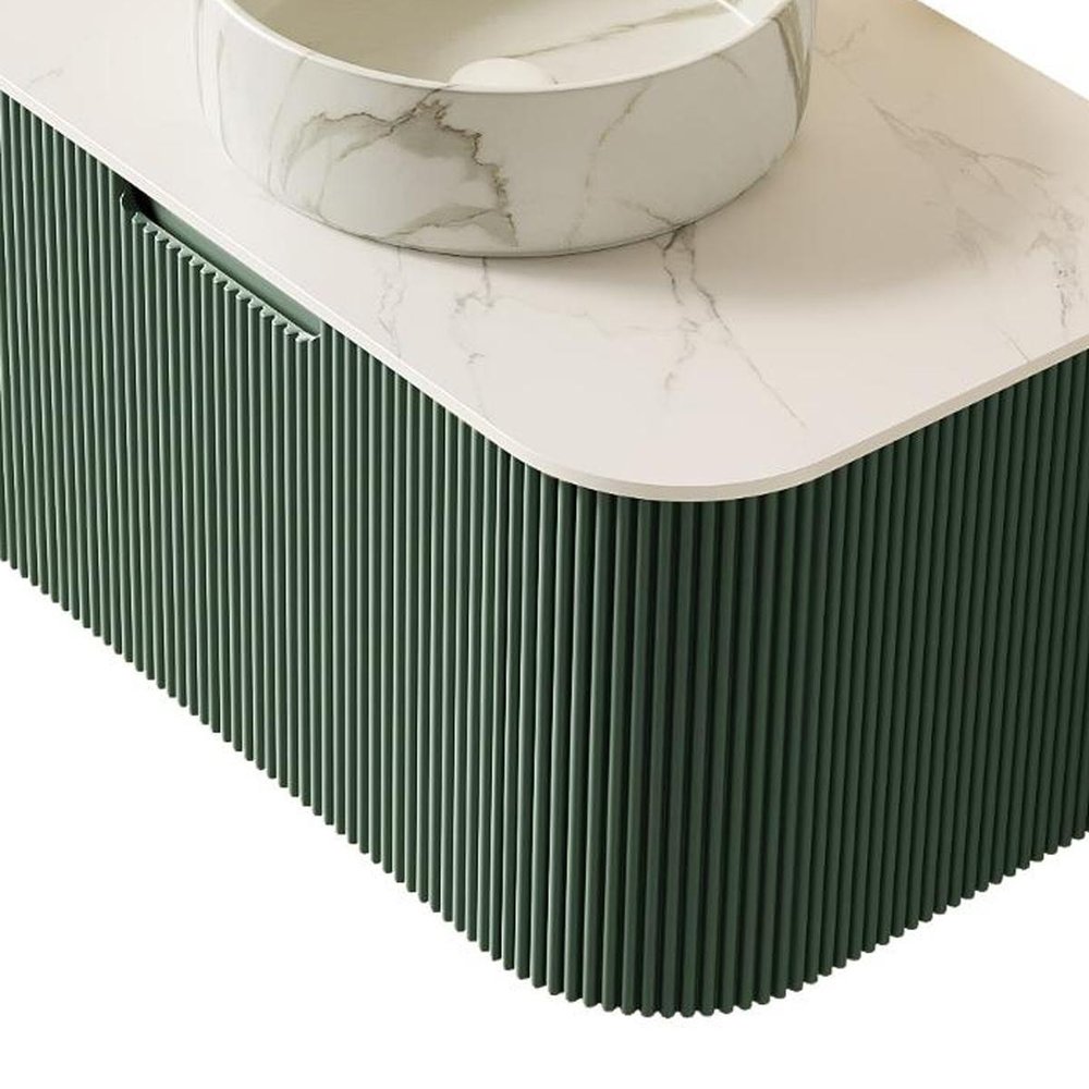 30" Green Wood Floating Bathroom Vanity With White Sink