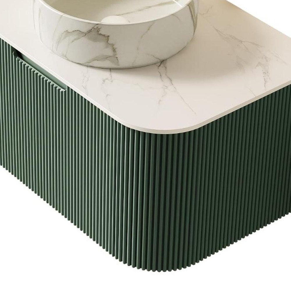 30" Green Wood Floating Bathroom Vanity With White Sink