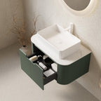 30" Green Wood Floating Bathroom Vanity With White Sink