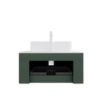 30" Green Wood Floating Bathroom Vanity With White Sink