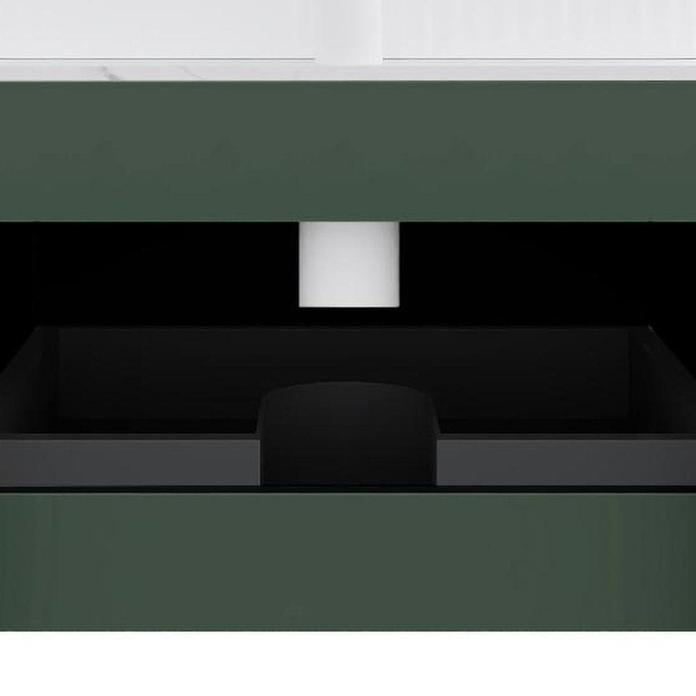 30" Green Wood Floating Bathroom Vanity With White Sink
