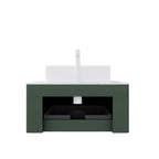 30" Green Wood Floating Bathroom Vanity With White Sink