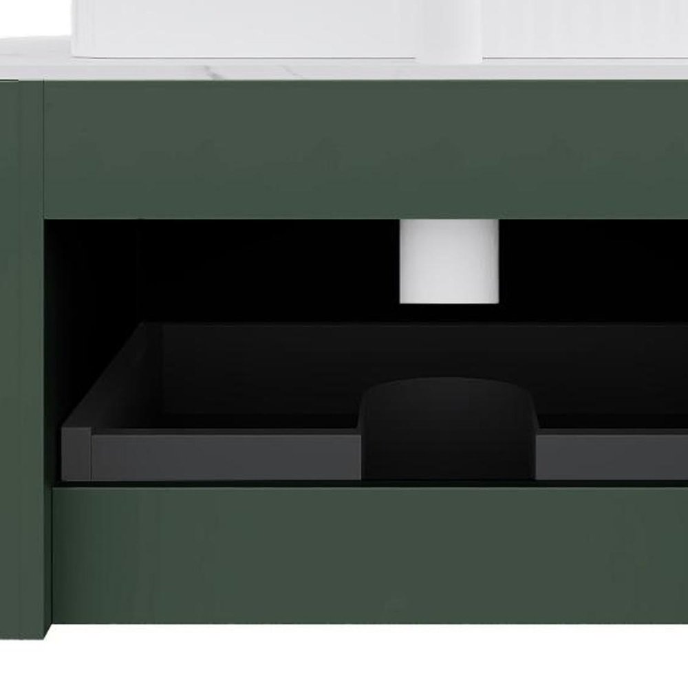 30" Green Wood Floating Bathroom Vanity With White Sink