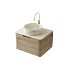 24" Brown Wood Floating Bathroom Vanity With White Sink