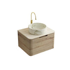 24" Brown Wood Floating Bathroom Vanity With White Sink
