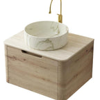 24" Brown Wood Floating Bathroom Vanity With White Sink