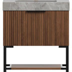 30" Brown Wood Freestanding Bathroom Vanity With White Sink