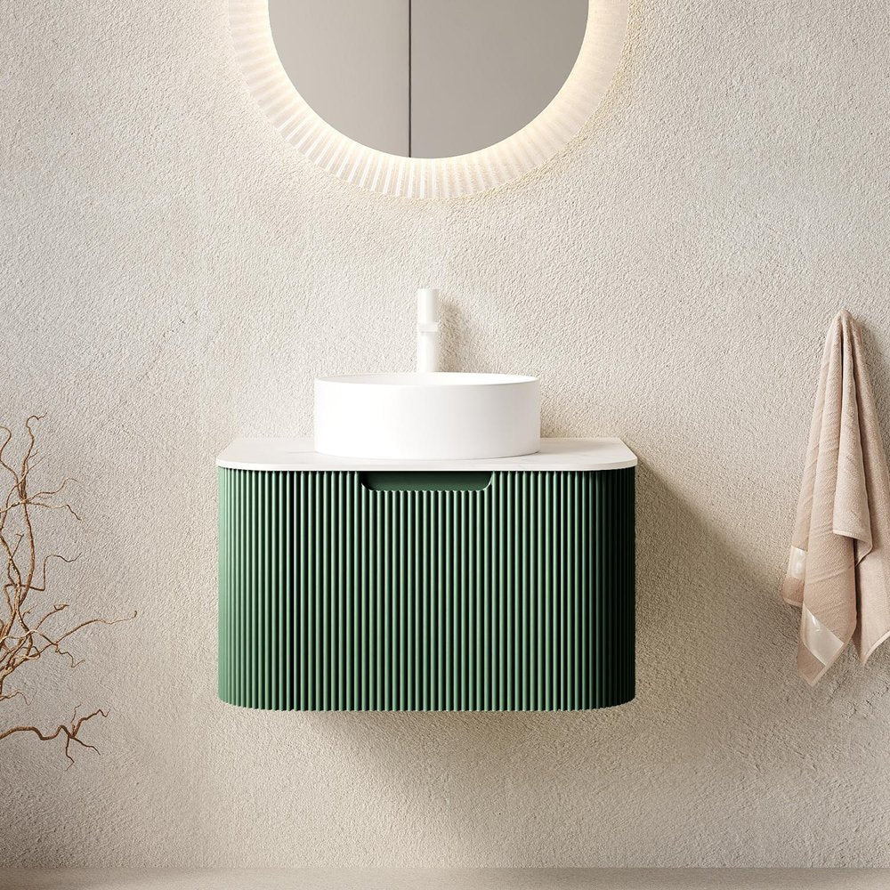 24" Green Wood Floating Bathroom Vanity With White Sink