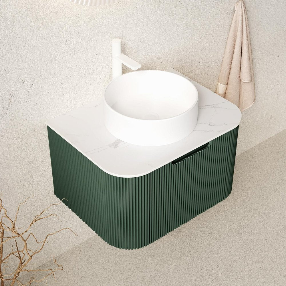 24" Green Wood Floating Bathroom Vanity With White Sink