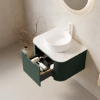 24" Green Wood Floating Bathroom Vanity With White Sink