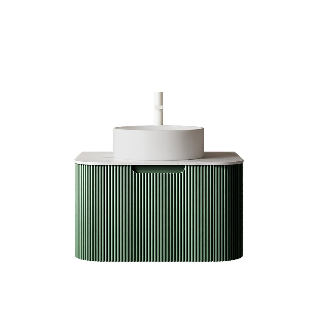 24" Green Wood Floating Bathroom Vanity With White Sink
