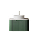 24" Green Wood Floating Bathroom Vanity With White Sink
