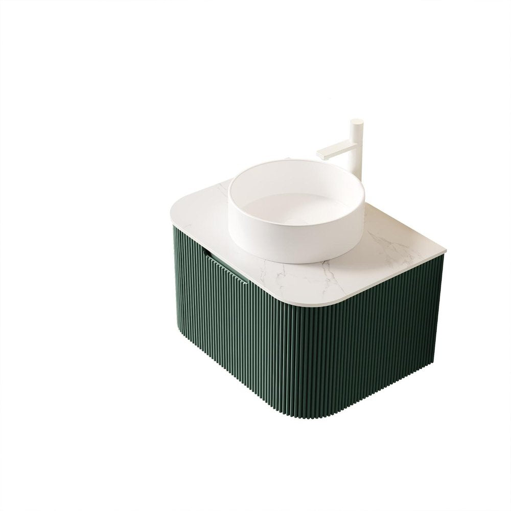 24" Green Wood Floating Bathroom Vanity With White Sink