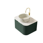 24" Green Wood Floating Bathroom Vanity With White Sink