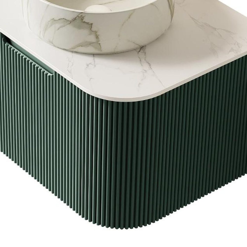 24" Green Wood Floating Bathroom Vanity With White Sink