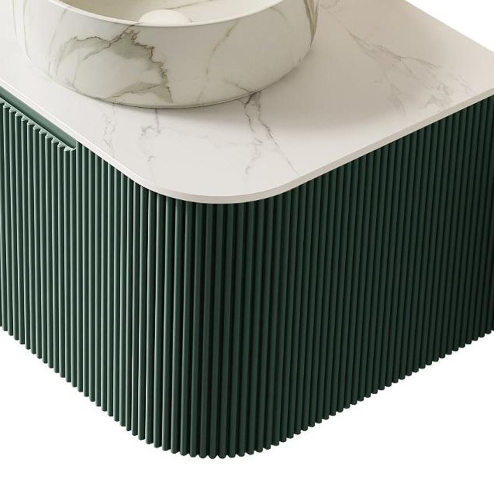 24" Green Wood Floating Bathroom Vanity With White Sink
