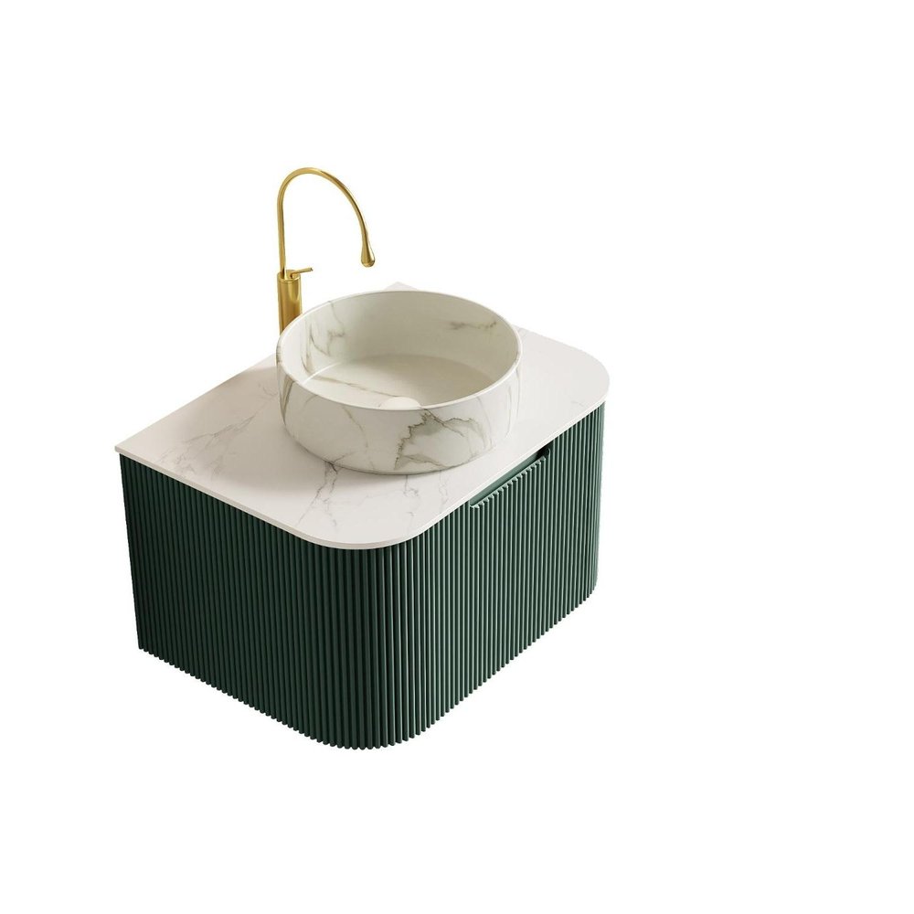 24" Green Wood Floating Bathroom Vanity With White Sink