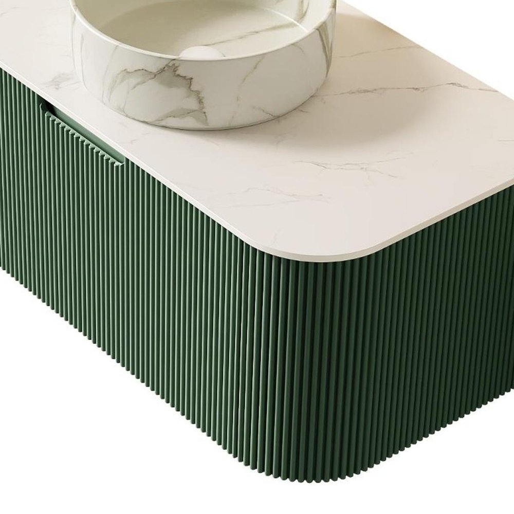 36" Green Wood Floating Bathroom Vanity With White Sink
