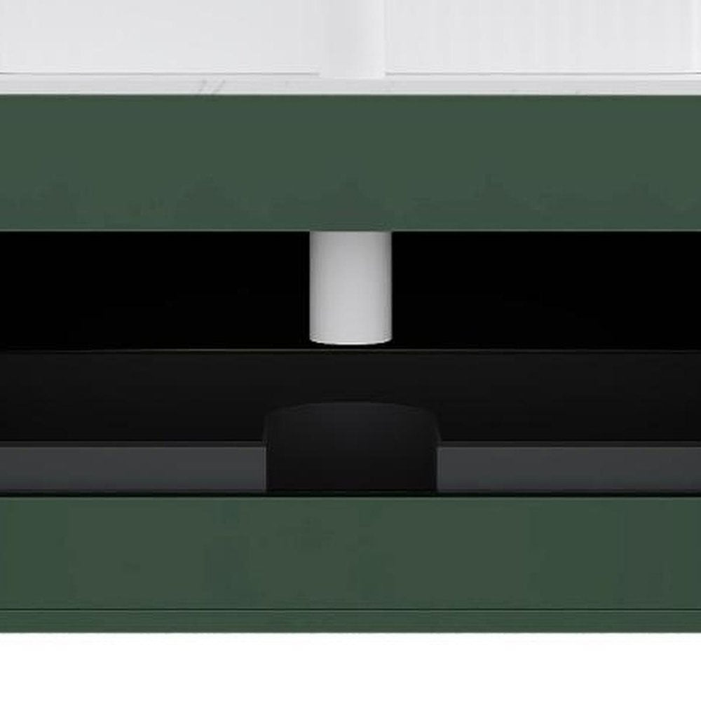 36" Green Wood Floating Bathroom Vanity With White Sink