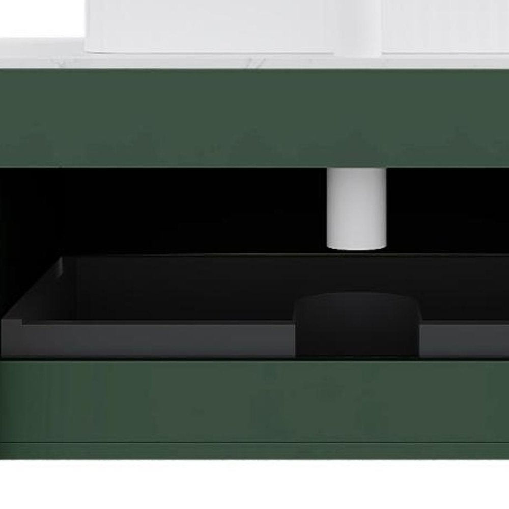 36" Green Wood Floating Bathroom Vanity With White Sink