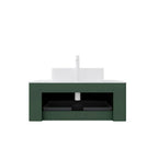 36" Green Wood Floating Bathroom Vanity With White Sink