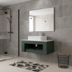36" Green Wood Floating Bathroom Vanity With White Sink