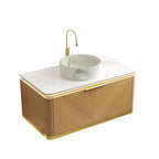 36" Brown Wood Floating Bathroom Vanity With White Sink