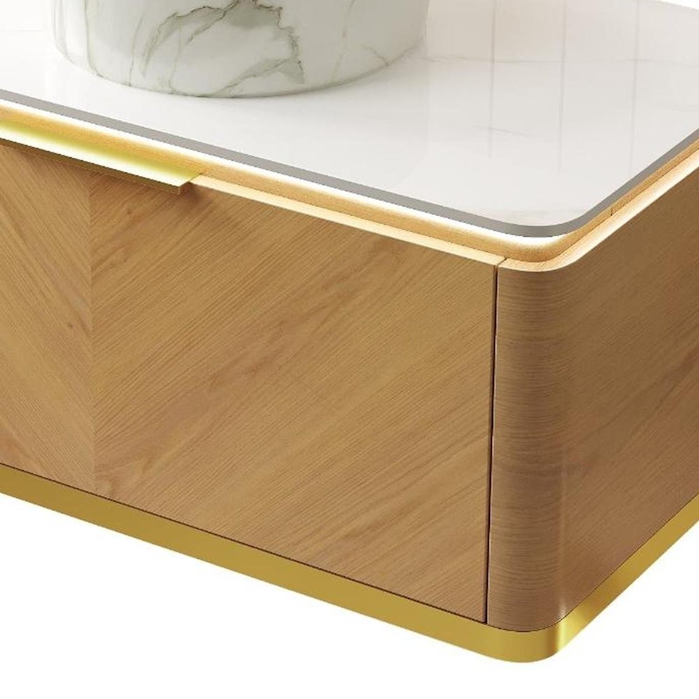 36" Brown Wood Floating Bathroom Vanity With White Sink