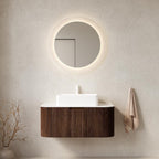 36" Brown Wood Floating Bathroom Vanity With White Sink