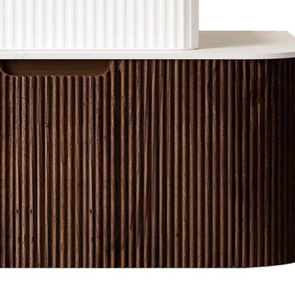 36" Brown Wood Floating Bathroom Vanity With White Sink