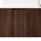 36" Brown Wood Floating Bathroom Vanity With White Sink