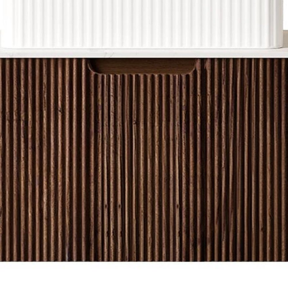 36" Brown Wood Floating Bathroom Vanity With White Sink