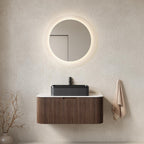 36" Brown Wood Floating Bathroom Vanity With Black Sink